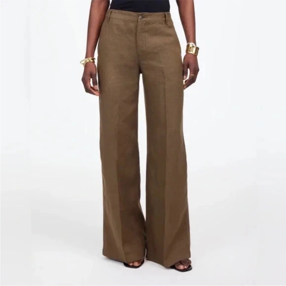 Madewell Brown The Zoe Relaxed Straight Linen Trouser Pants 2 NWT